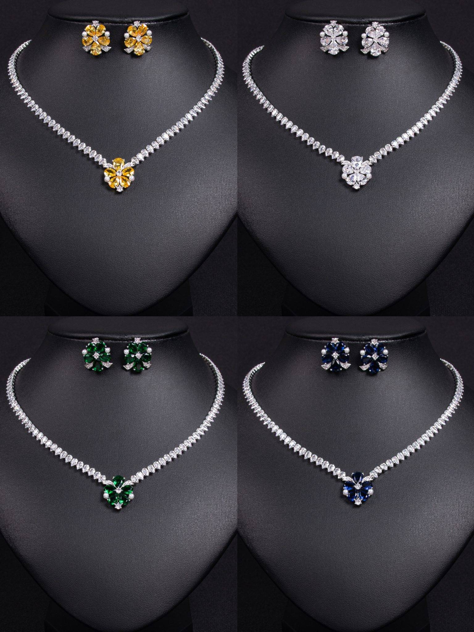 Wedding Jewelry Sets for Brides 18k Gold Floral Zircon Set