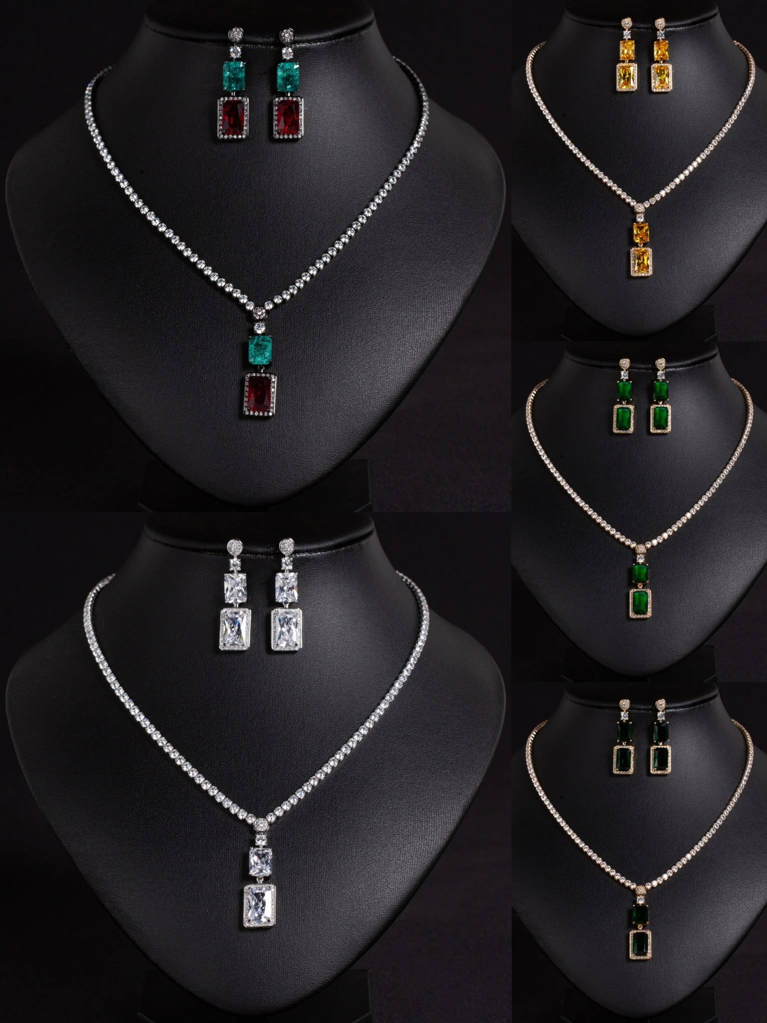 Wedding Jewelry Sets for Brides 18k Gold Plated Square Zircon