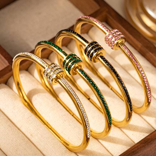 18K Gold Stainless Steel Bracelet for Women with Colorful Zircon
