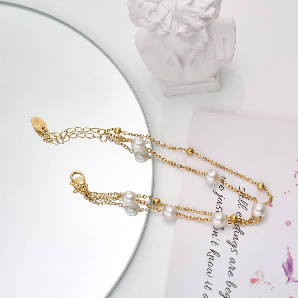 Lonceen Double-Layer Gold-Tone Pearl Bracelet – Elegant Layered Jewelry for Women