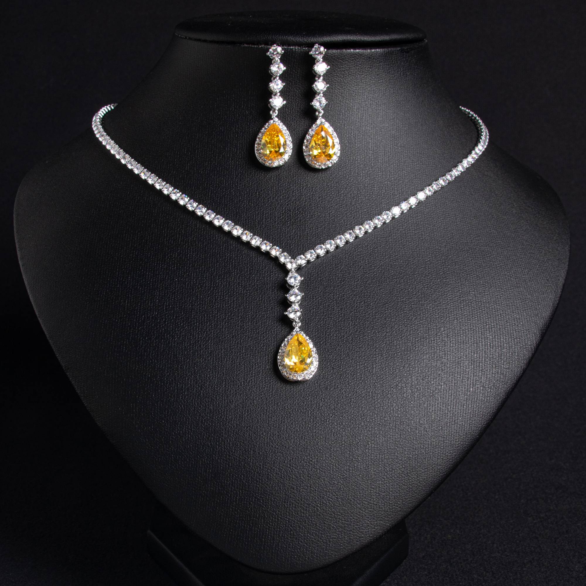 Elegant 18k Gold Plated Teardrop Y Drop Bridal Jewelry Set