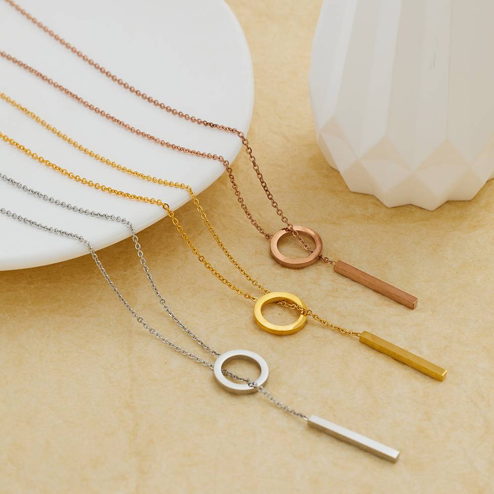 Custom unisex circular long 18k gold-plated stainless steel necklace jewelry