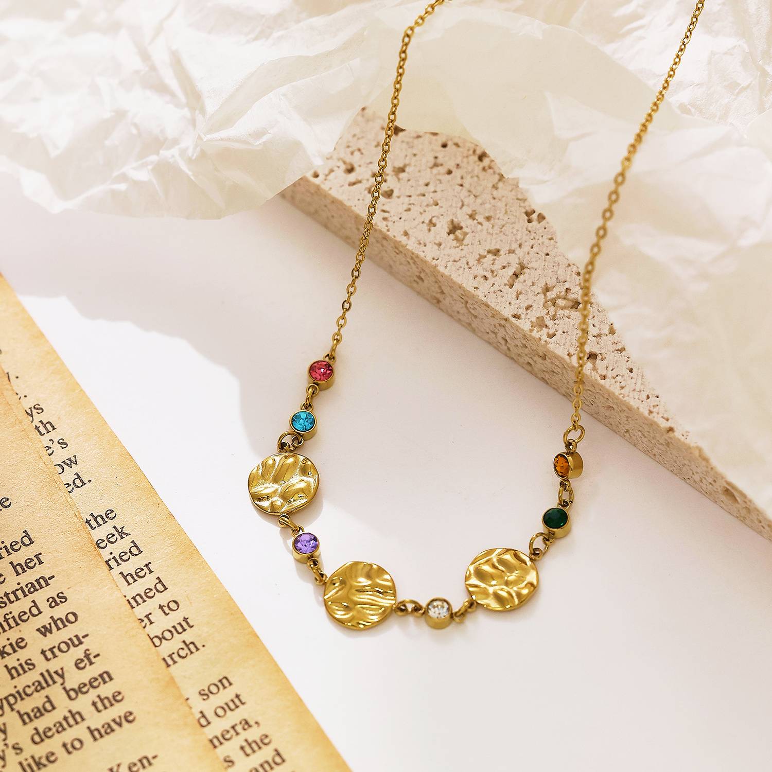 Gold-plated customized name personalized women's colored diamond stainless steel fashion jewelry necklace