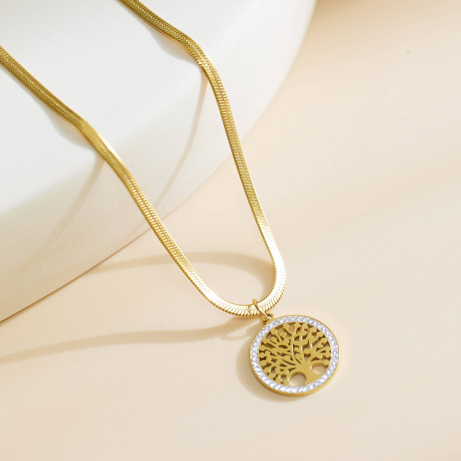 Tree of Life Design Zircon Stainless Steel 18k Gold Plated Wholesale Pearl Custom Women's Fashion Jewelry Necklace