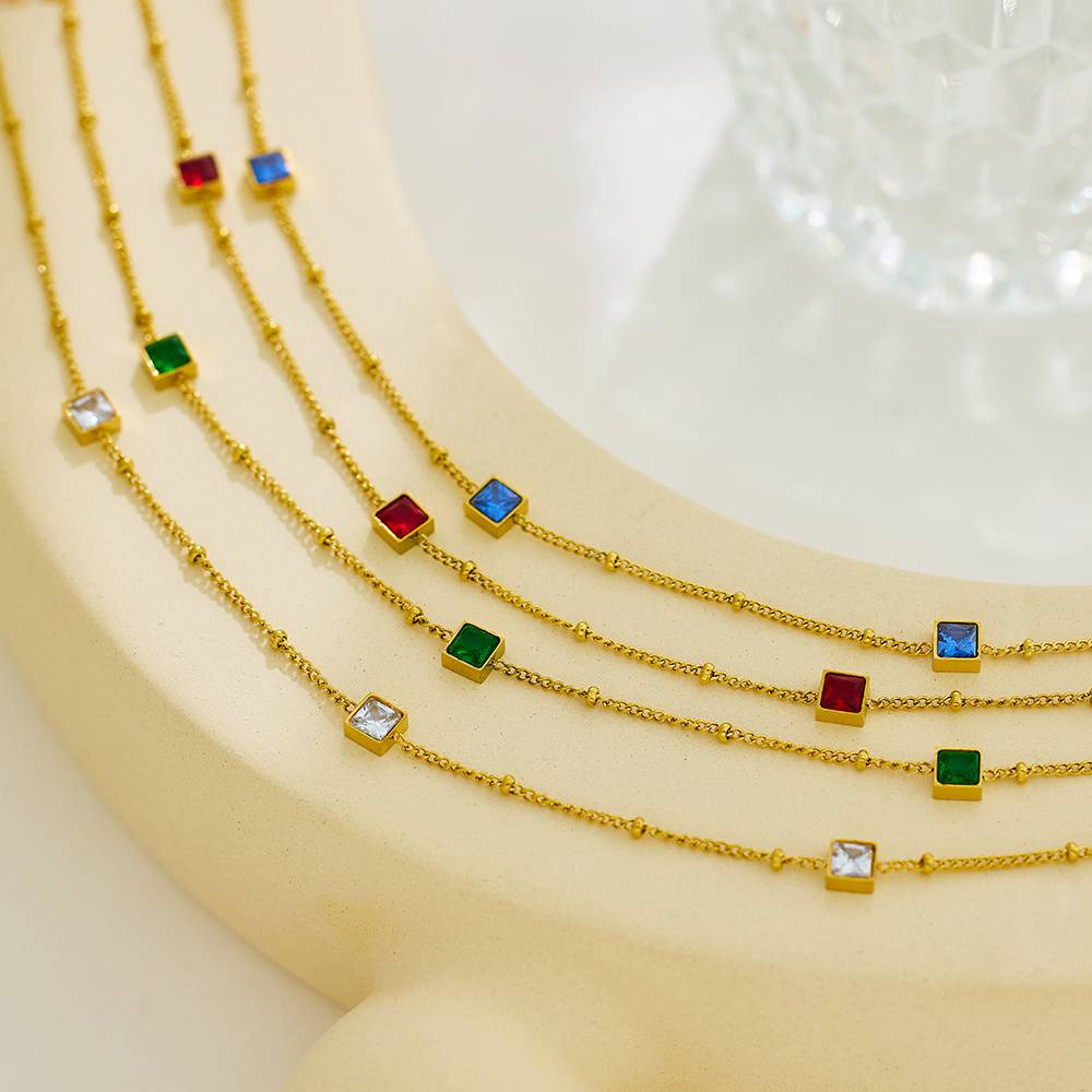 High-quality light luxury zircon crystal 18k gold-plated gemstone women's stainless steel fashion jewelry necklace