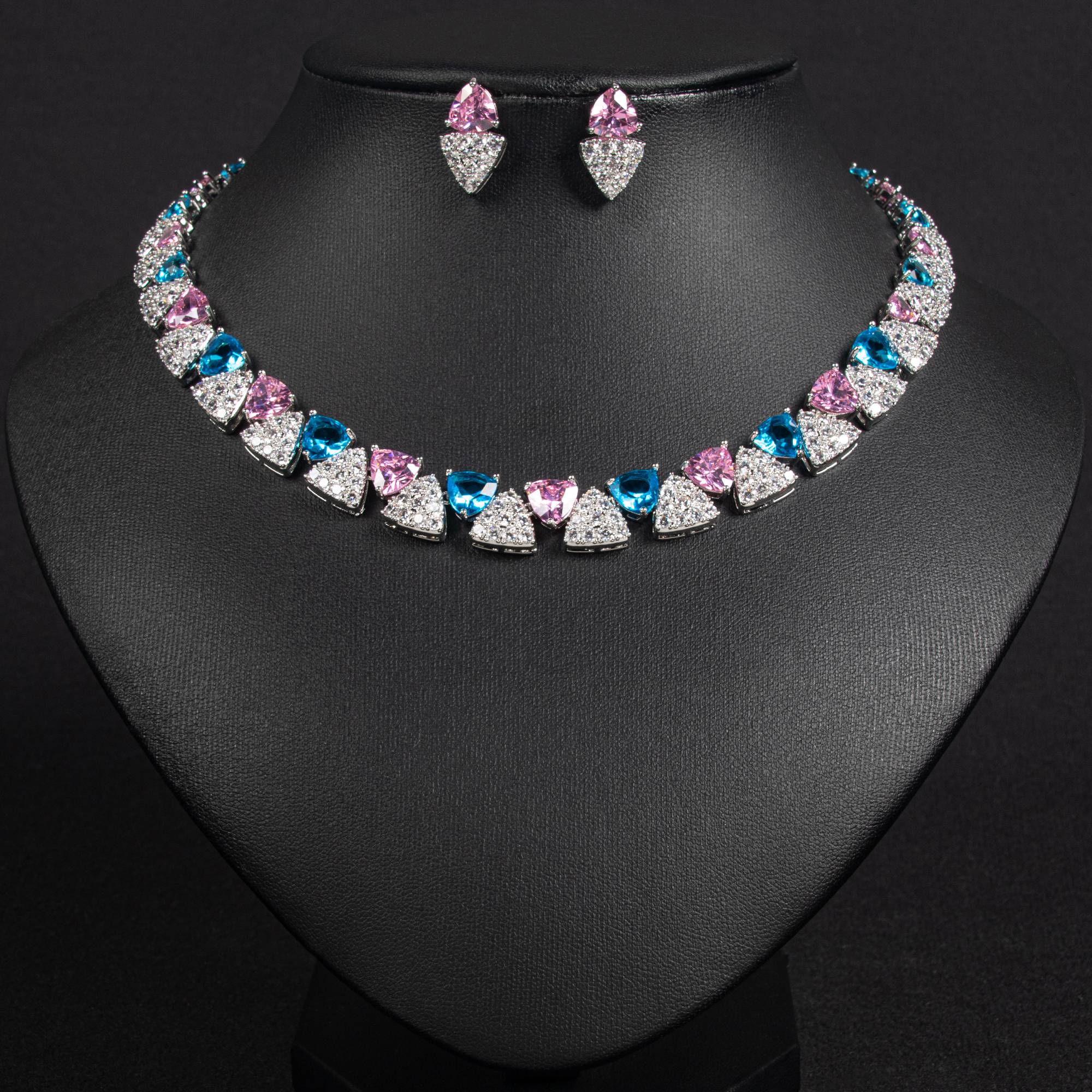 Elegant 18k Gold Plated Brass Triangle Gem Collar Jewelry Set by Lonceen