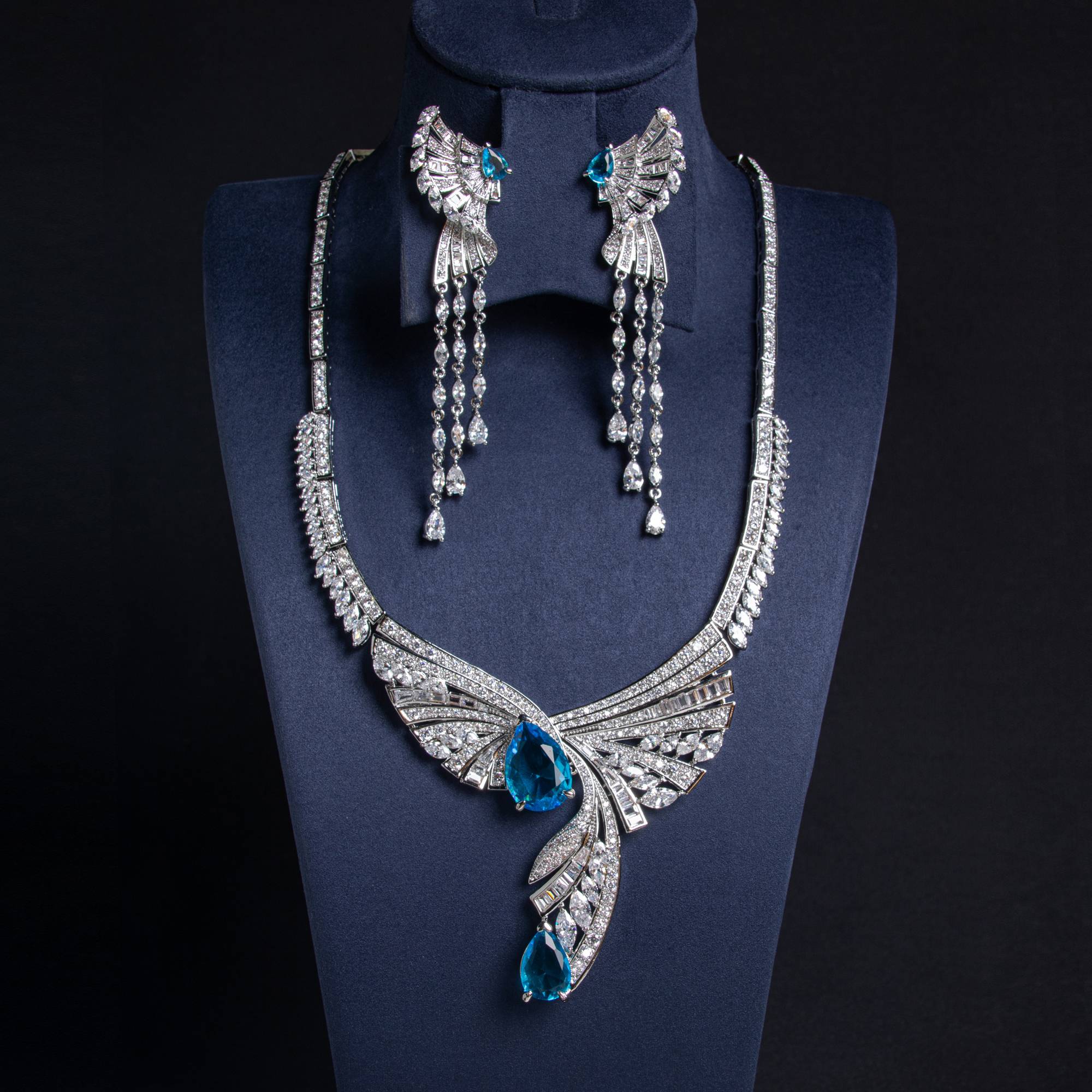 Ensemble de bijoux en forme de larme en forme d'aile plaqué or 18 carats pour mariées