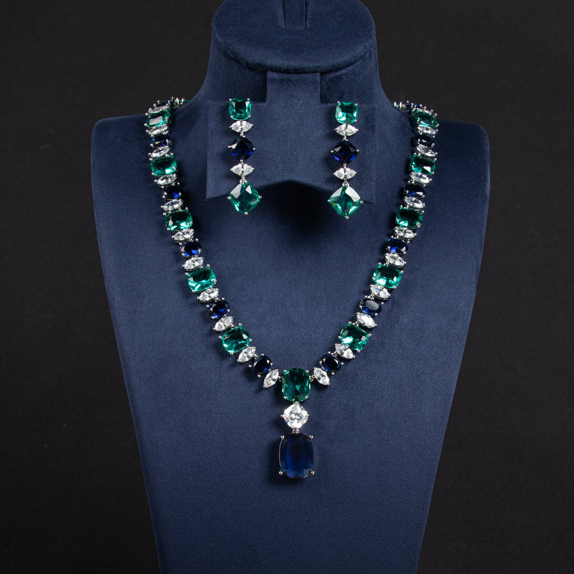 Ensemble de bijoux en plaqué or 18 carats avec pierres précieuses carrées rouges grenat pour mariées