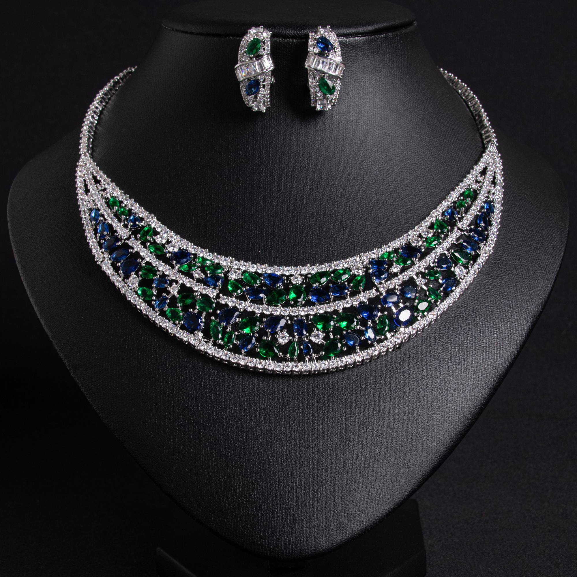 Ensemble de bijoux de collier de pierres précieuses multicouches plaqué or 18 carats de mariée | Lonceen