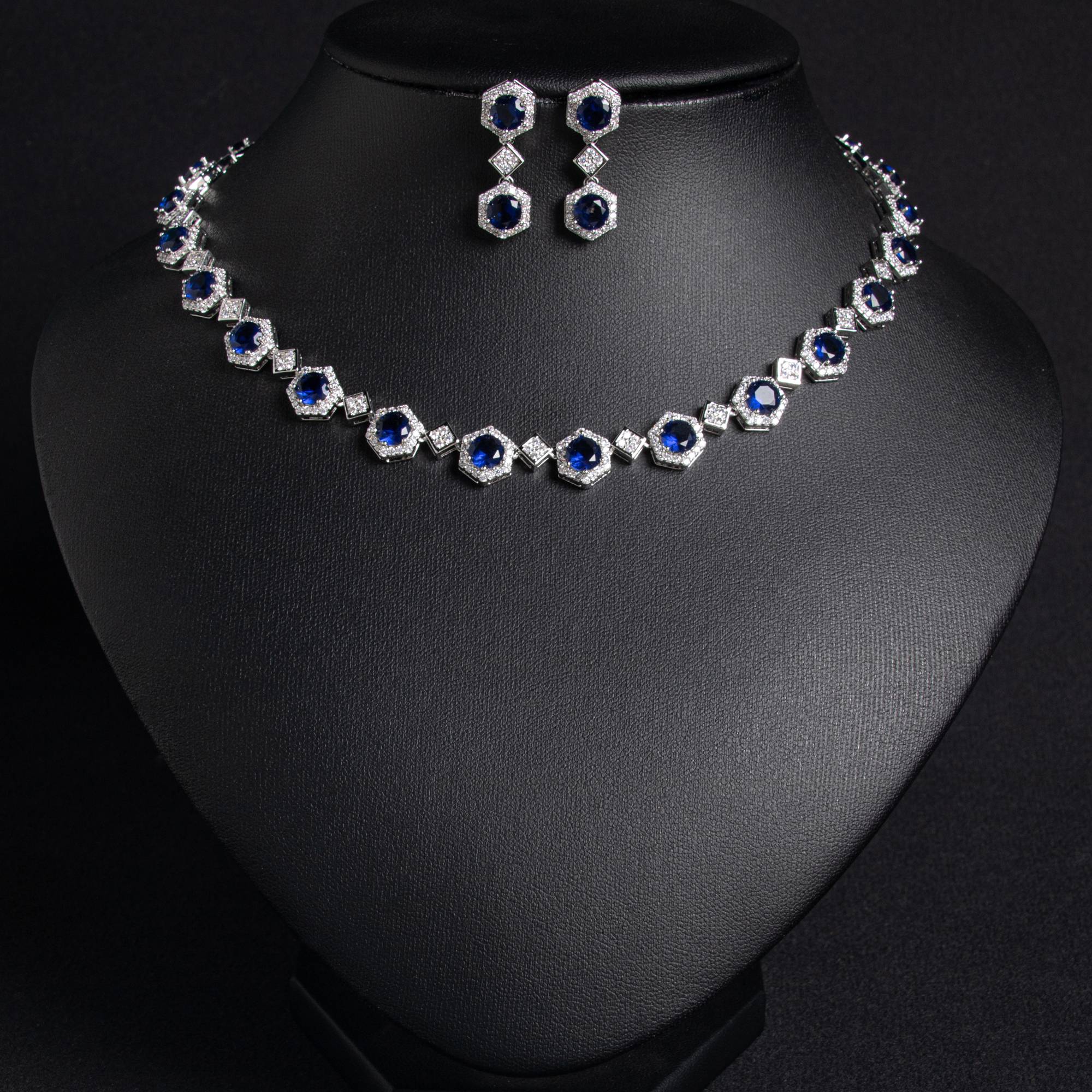 Ensemble de bijoux de collier de pierres précieuses hexagonales en laiton plaqué or 18 carats pour mariée