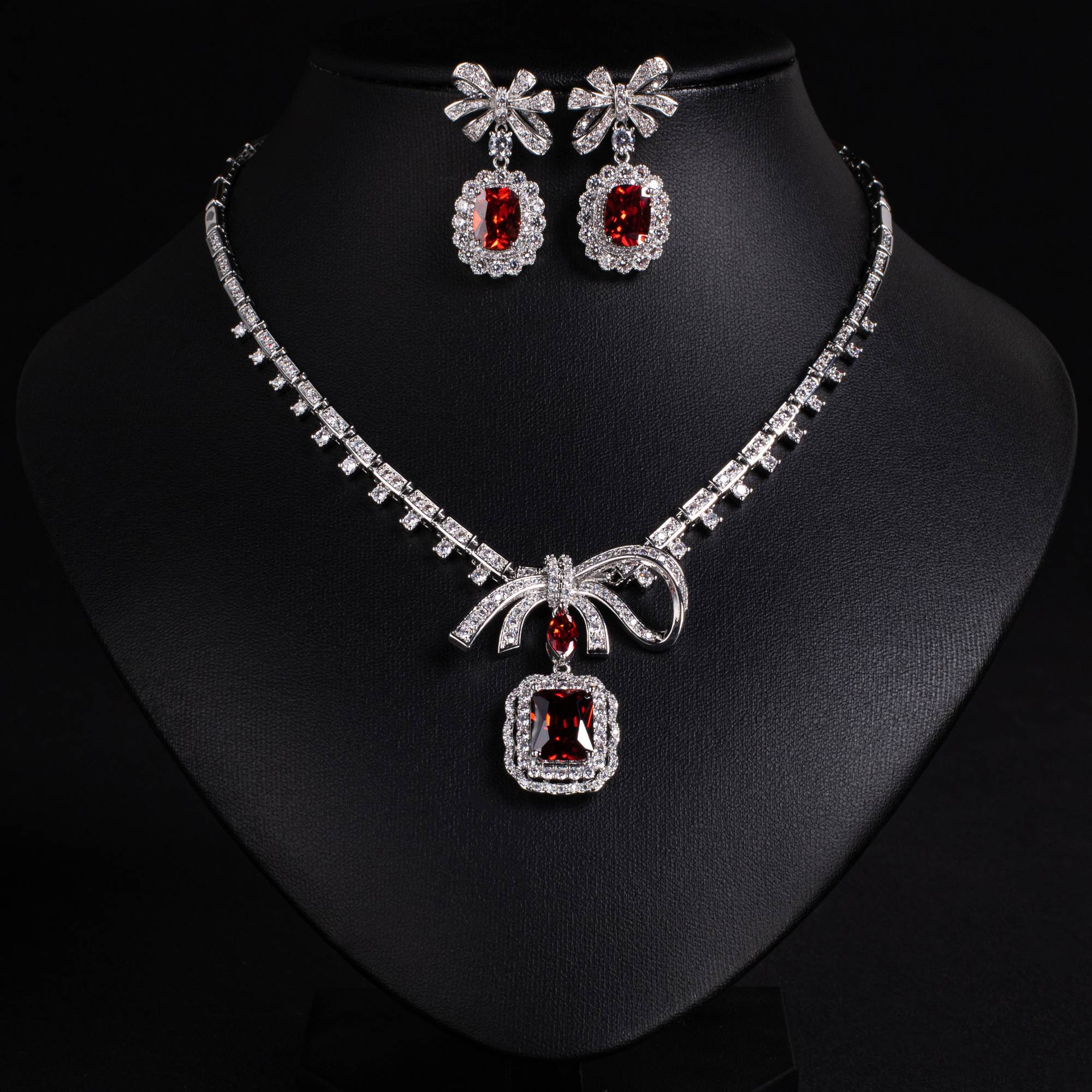 Ensemble de bijoux de mariée en plaqué or 18 carats avec nœud papillon pour mariées