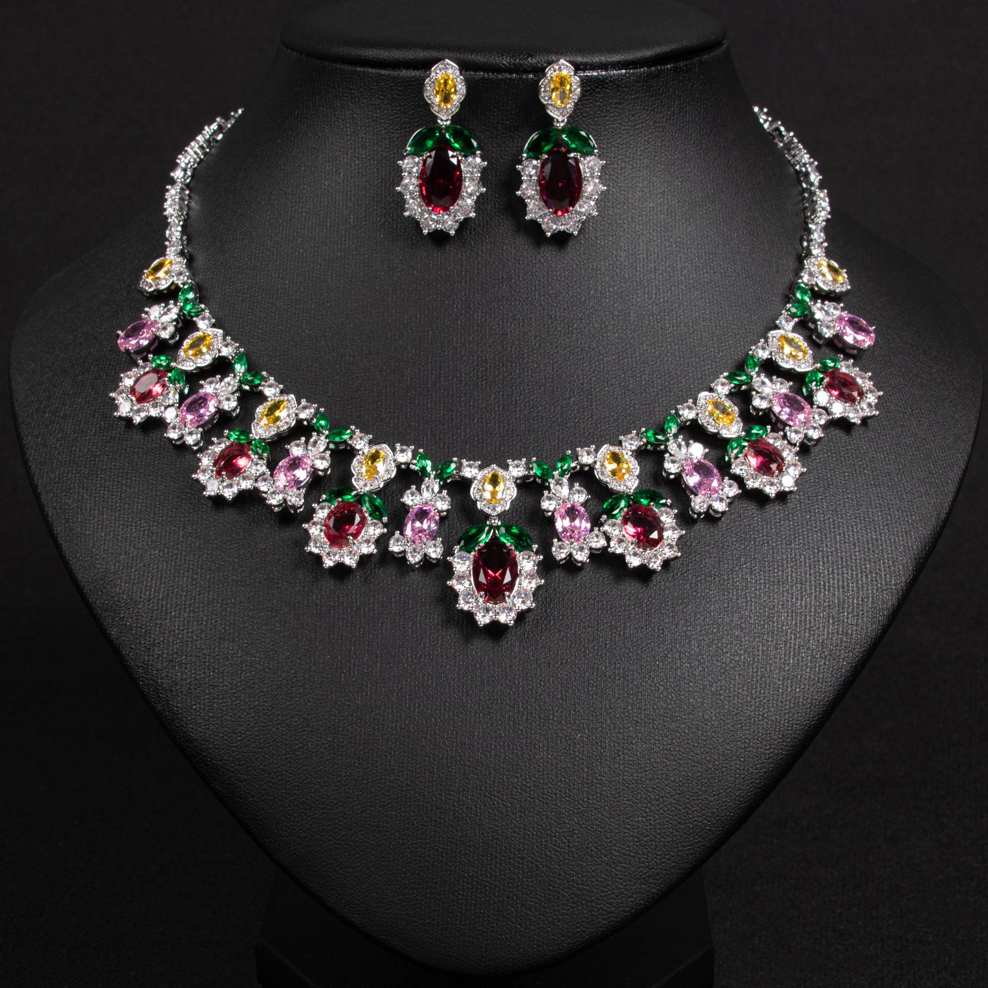 Ensembles de bijoux floraux plaqués or 18 carats pour mariées, pierres précieuses multicolores