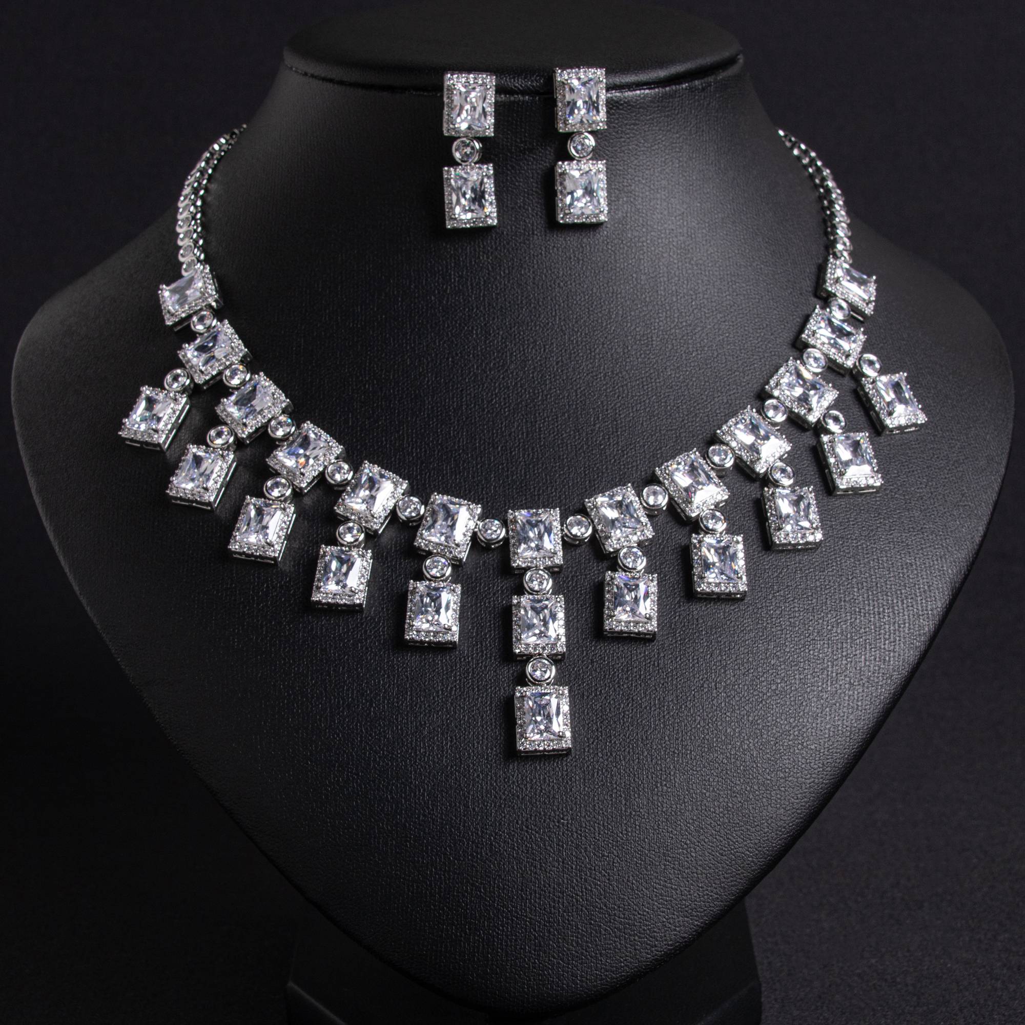 Ensembles de bijoux en cascade de pierres précieuses carrées plaquées or 18 carats pour femmes pour les mariées