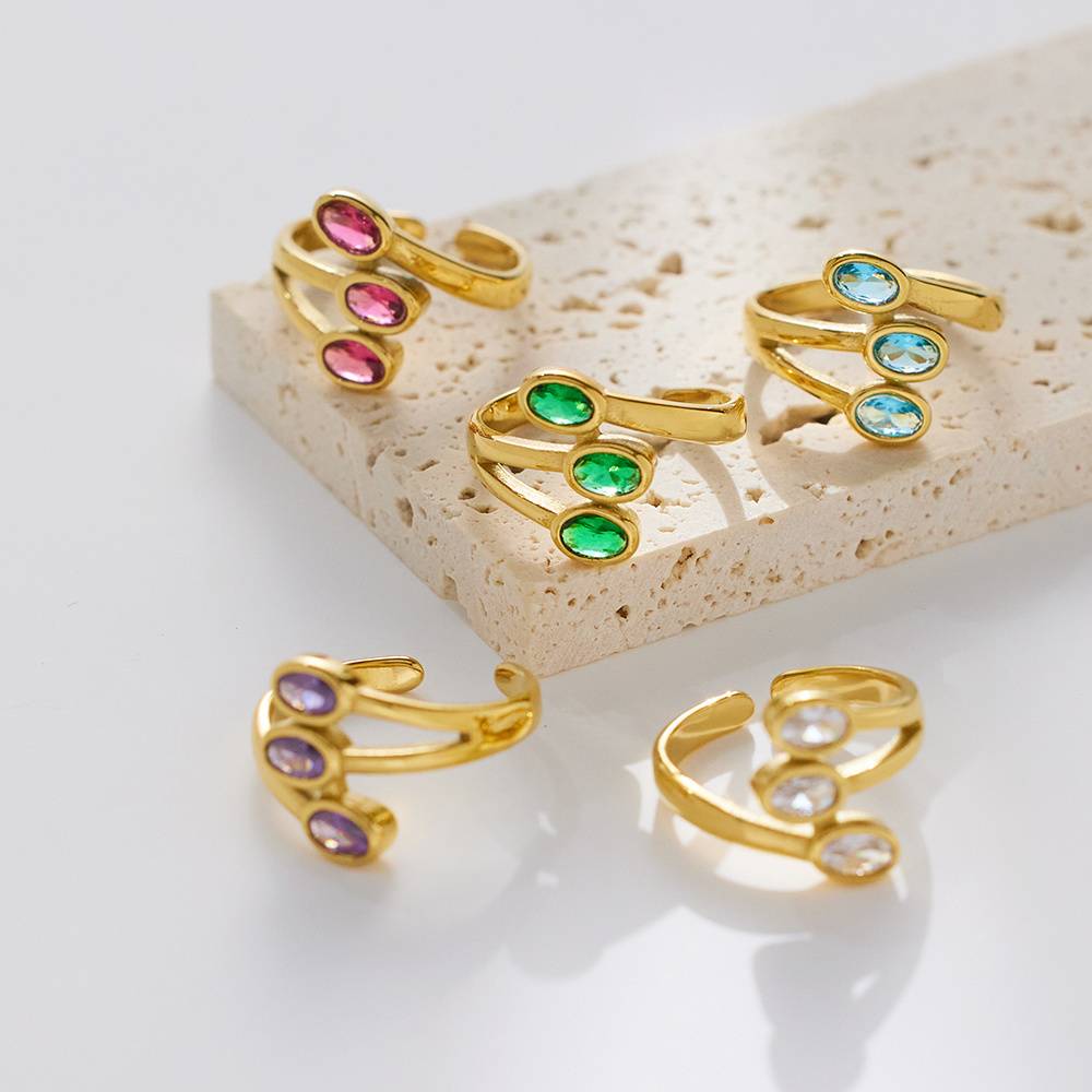 New style stainless steel ring with zircon, retro, thick-fingered, wedding 18k gold-plated women's fashion jewelry ring