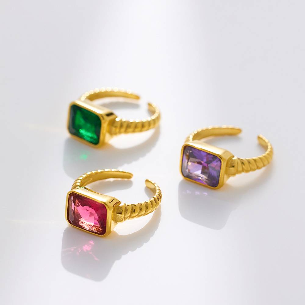 Light luxury women's adjustable zircon ring, stainless steel brand, short and fat open design, fashionable jewelry ring