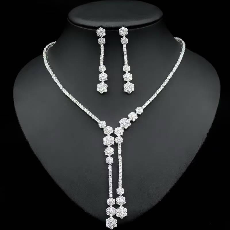 Lonceen Ensemble de bijoux de mariée plaqué or 18 carats avec motif floral en forme de Y pour mariées élégantes