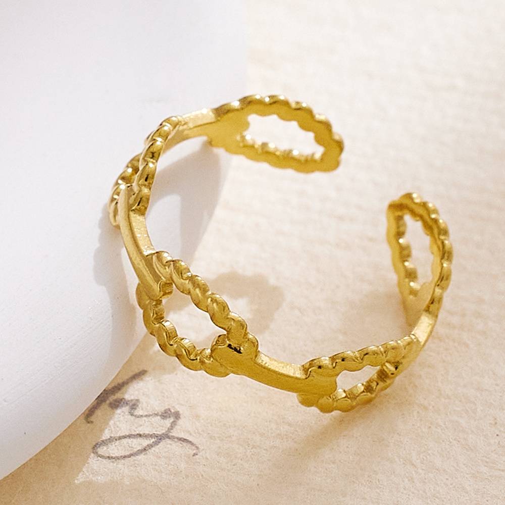 Simple 18k gold-plated accessory ring, rope-patterned stainless steel wedding custom couple's fine fashion jewelry ring