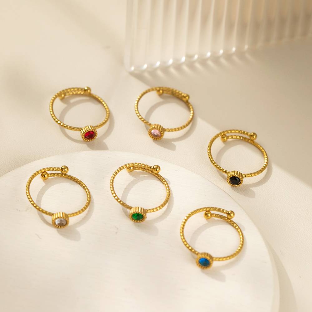 Cincin perhiasan fashion pernikahan bulat zirkon berlian baja tahan karat berlapis emas 18k yang dapat disesuaikan untuk wanita berkualitas tinggi