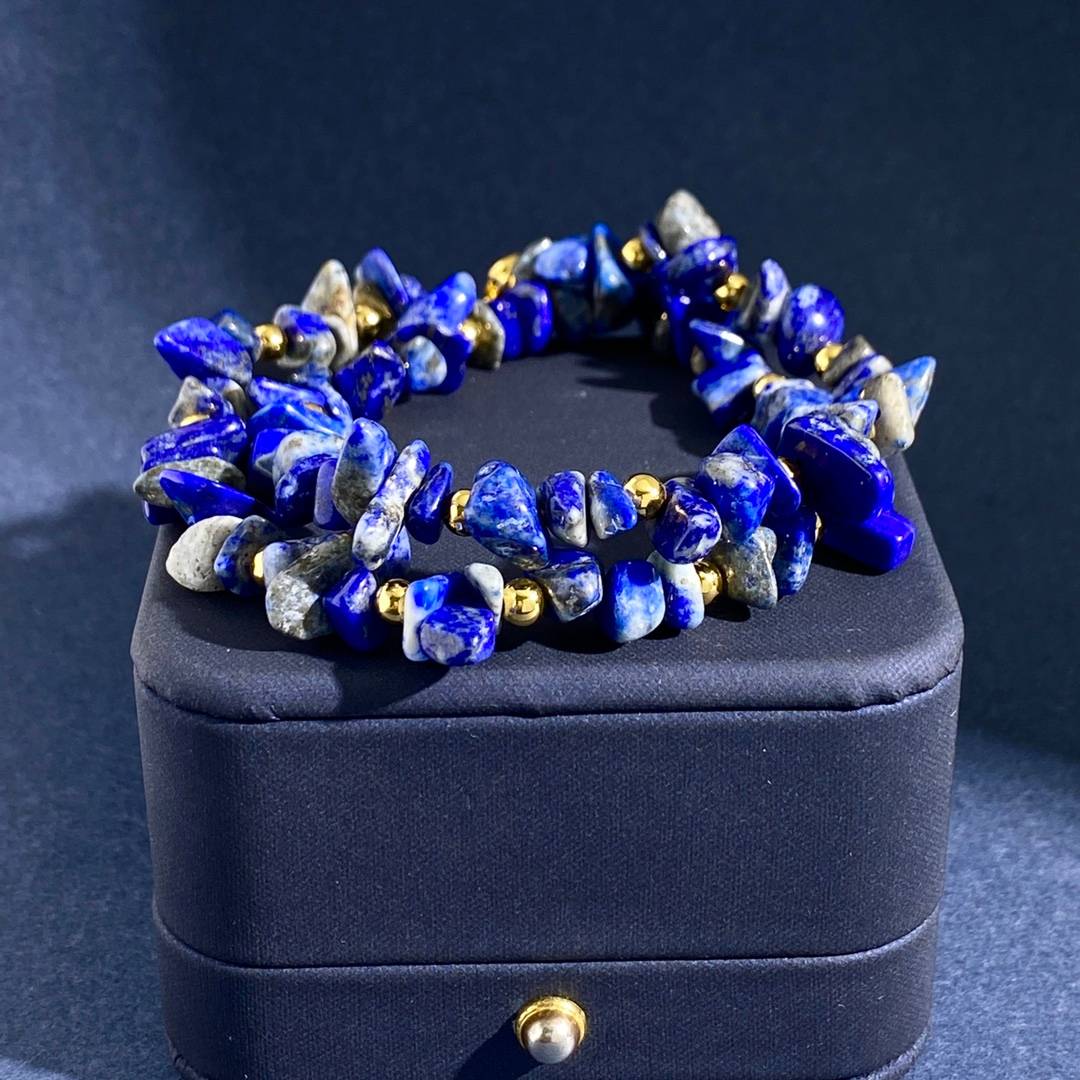 Lonceen Deep Blue Lapis Lazuli Crushed-Stone Bracelet