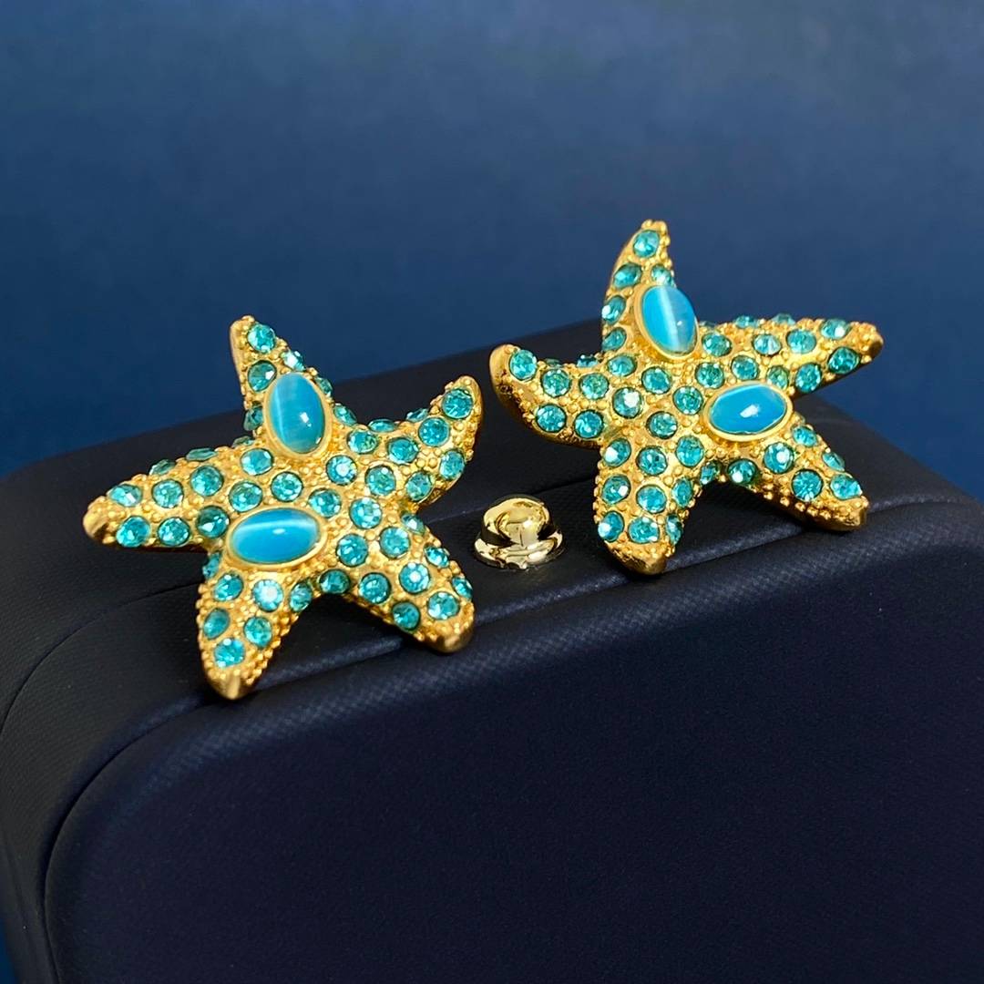 Lonceen Coastal Starfish & Turquoise Zircon Stud Earrings