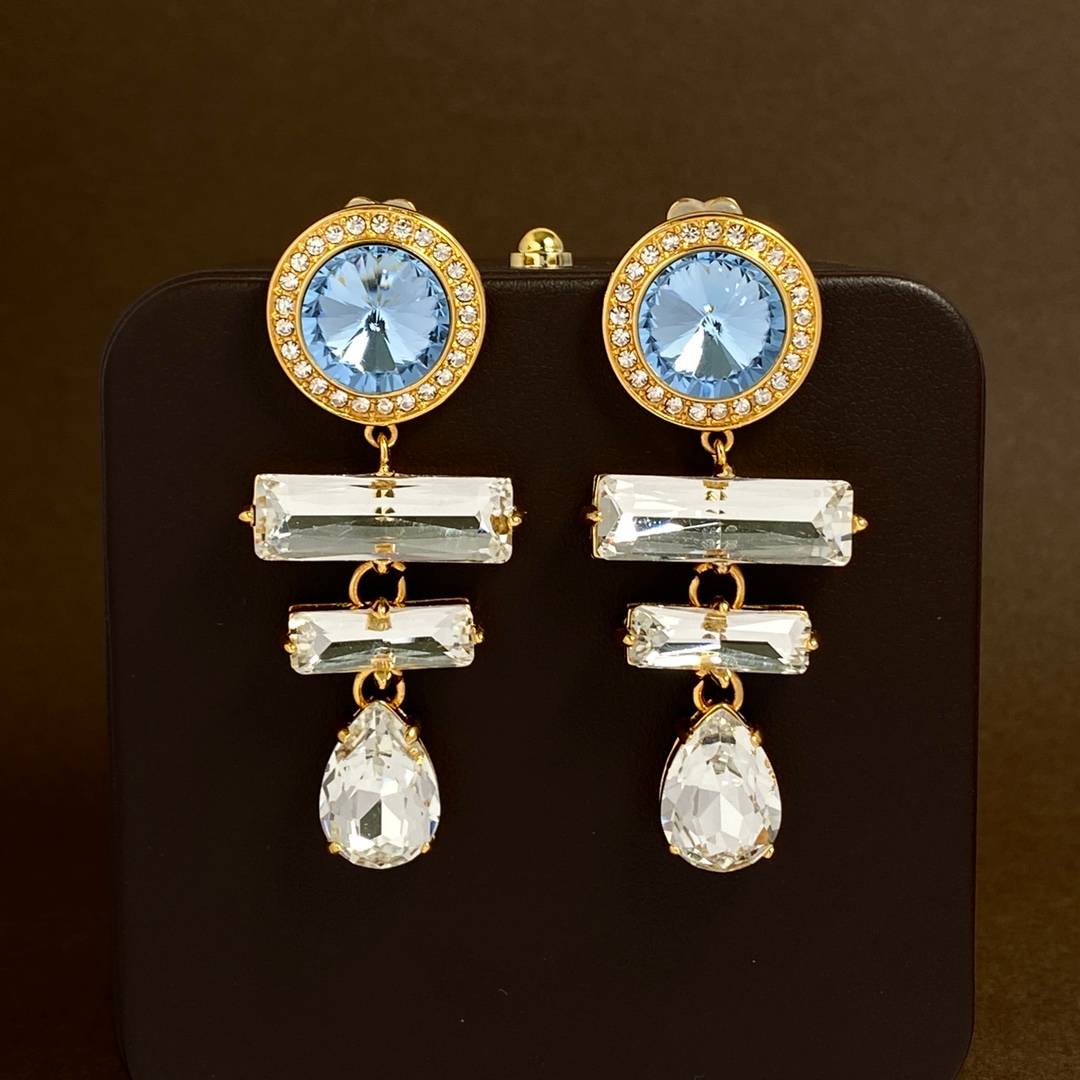 Lonceen Elegant Balance Beam & Sea Blue Zircon Drop Earrings