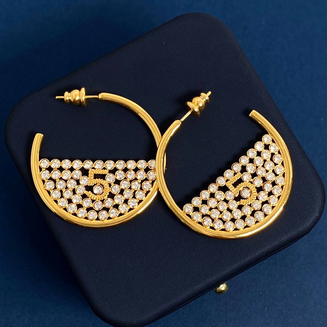 Lonceen Edgy Half-Zircon Number 5 Hoop Earrings