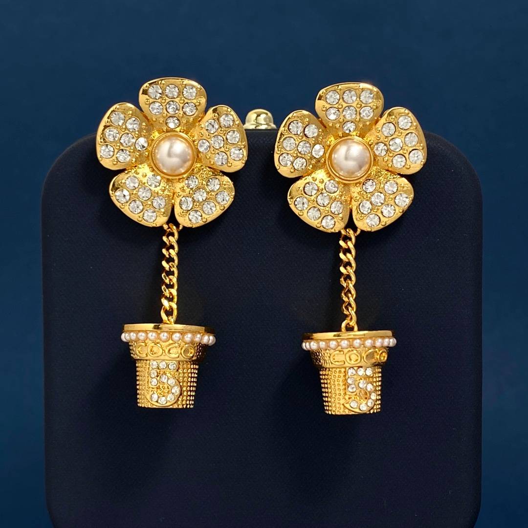 Lonceen Whimsical Potted Flower Zircon Drop Earrings