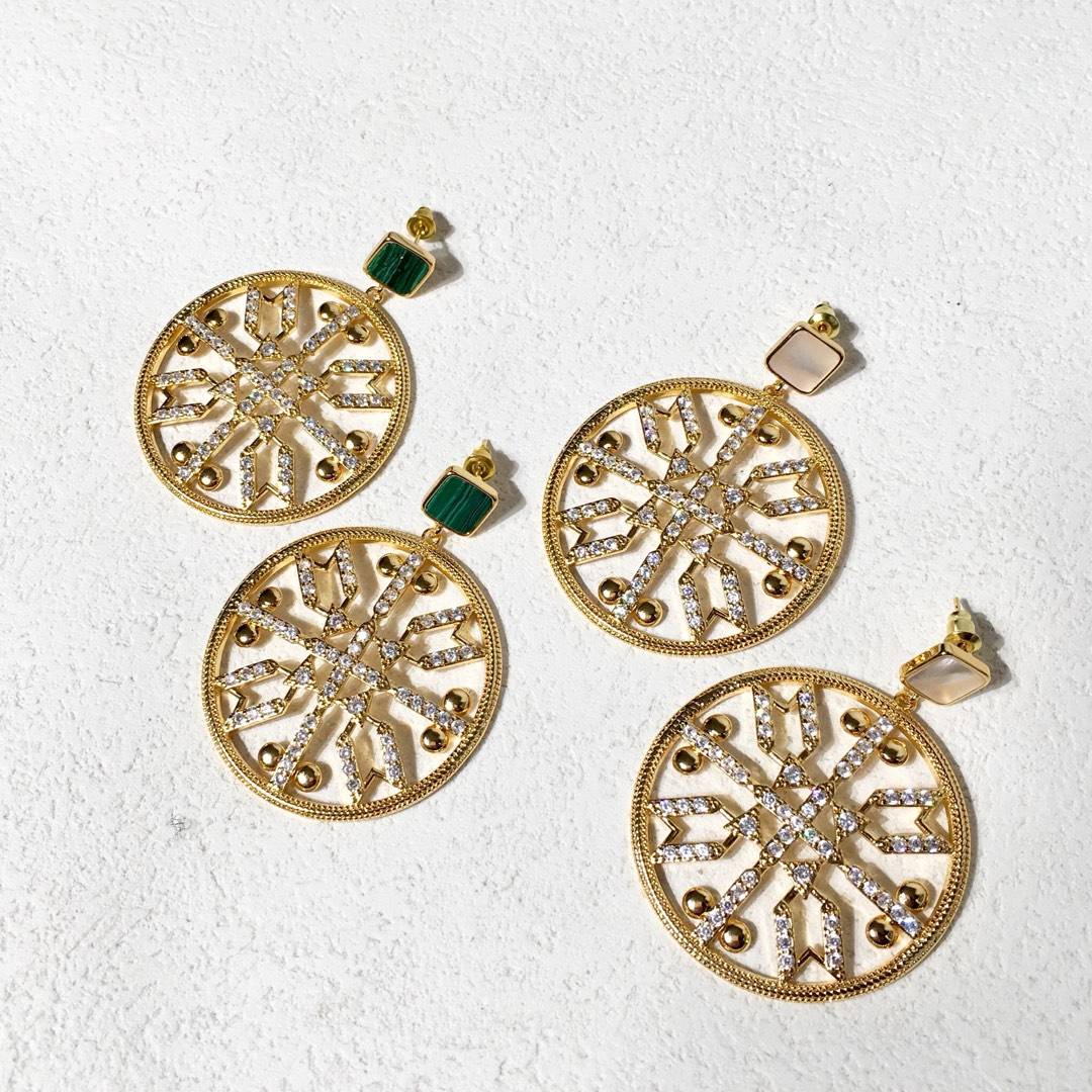 Lonceen Regal Green Onyx & Zircon Medallion Drop Earrings