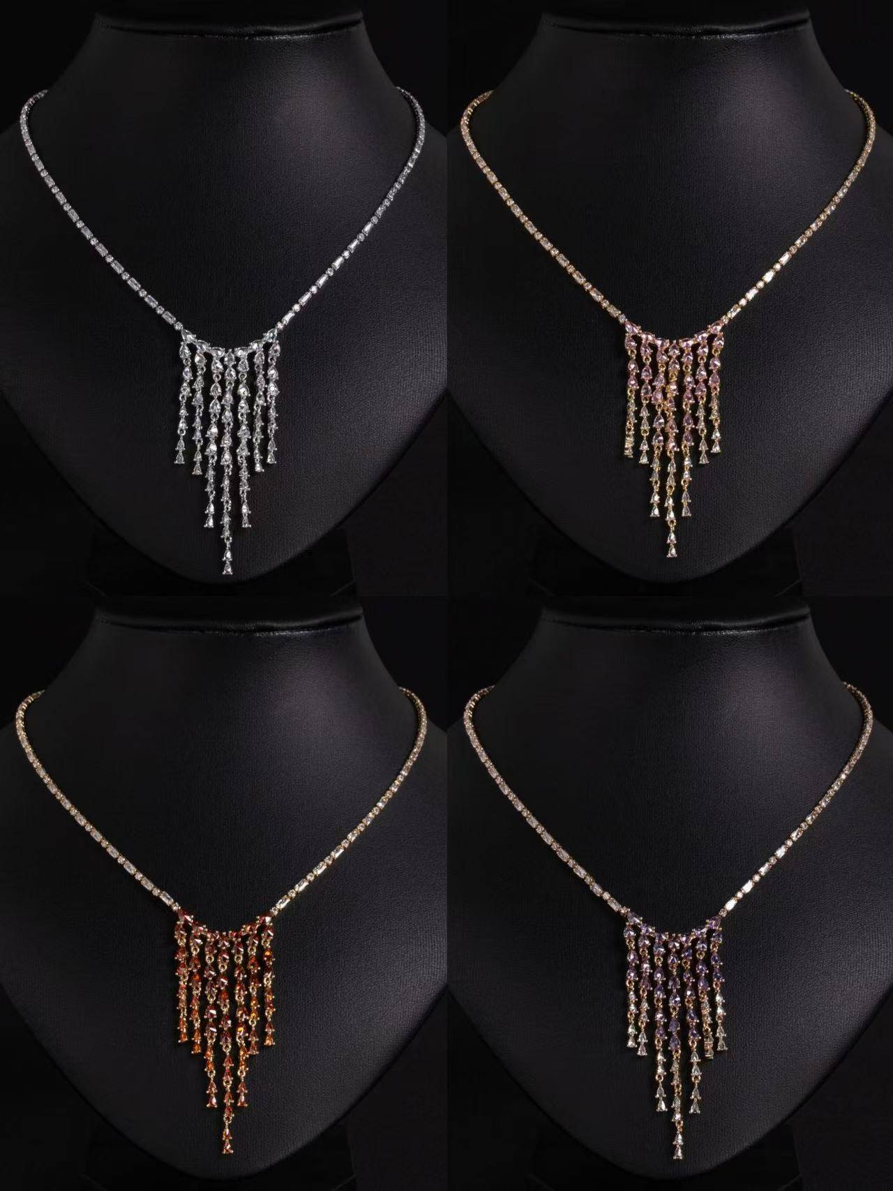 Womens Necklaces 18k Gold Plated Copper V Shaped Tassel Zircon
