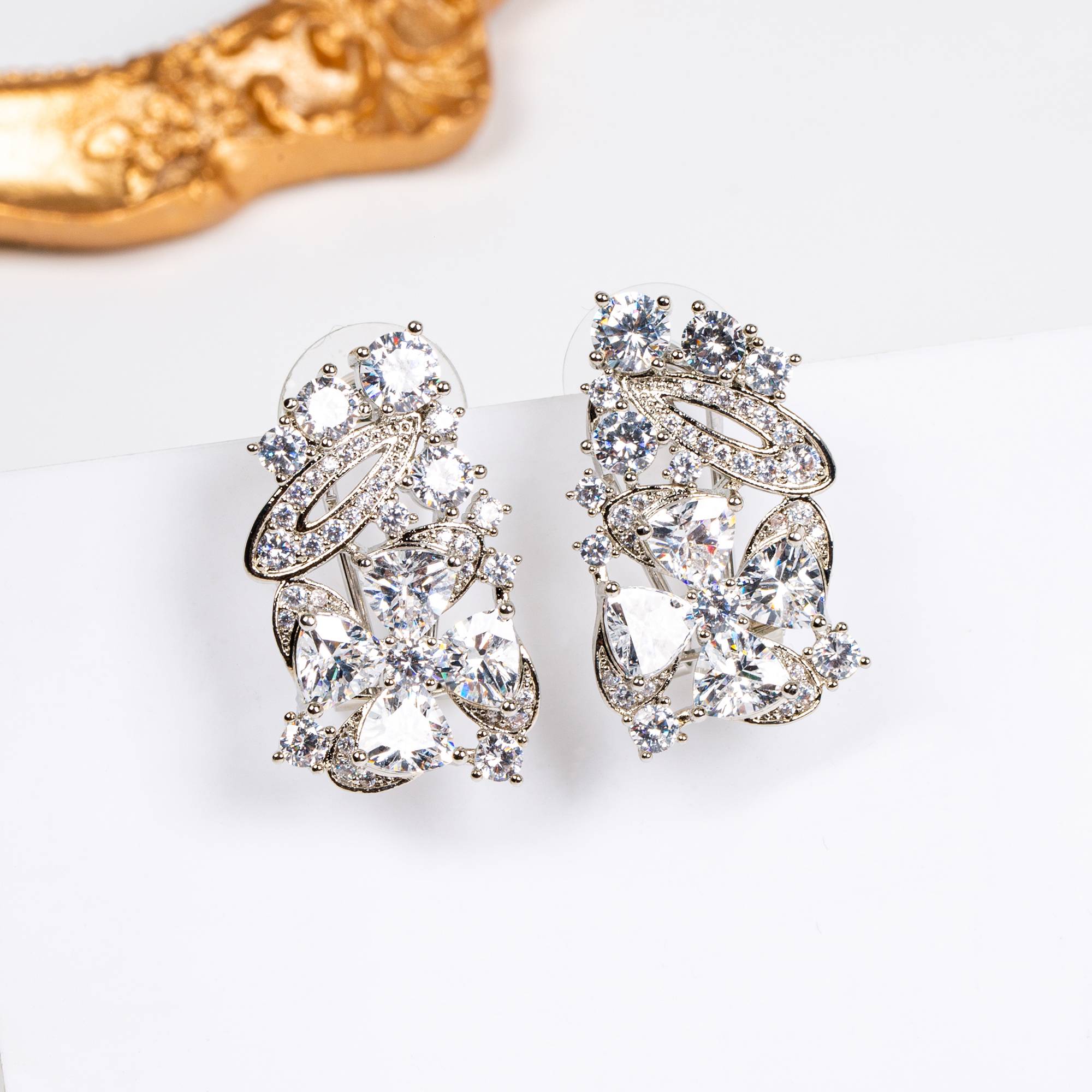 18k Gold Plated Copper Zircon Earrings Multi-Color Cluster for Women