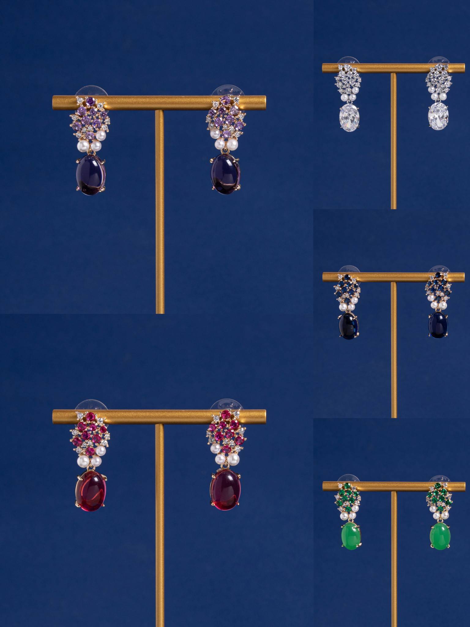 Assorted Color Cluster Zircon Copper Earrings for Women
