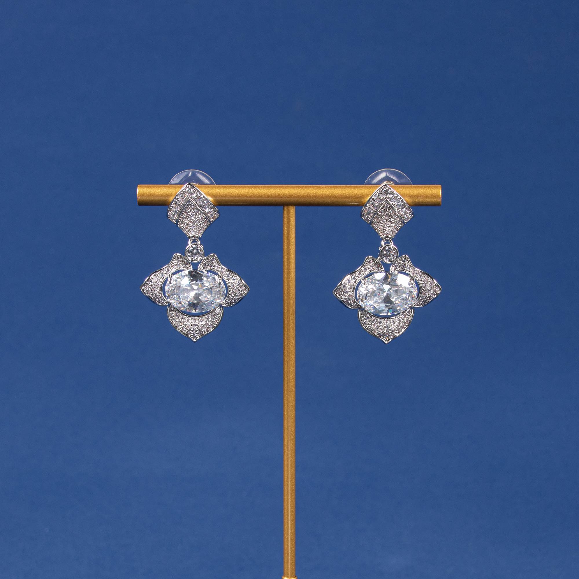 Petal Design Oval Zircon Copper Dangle Earrings for Women