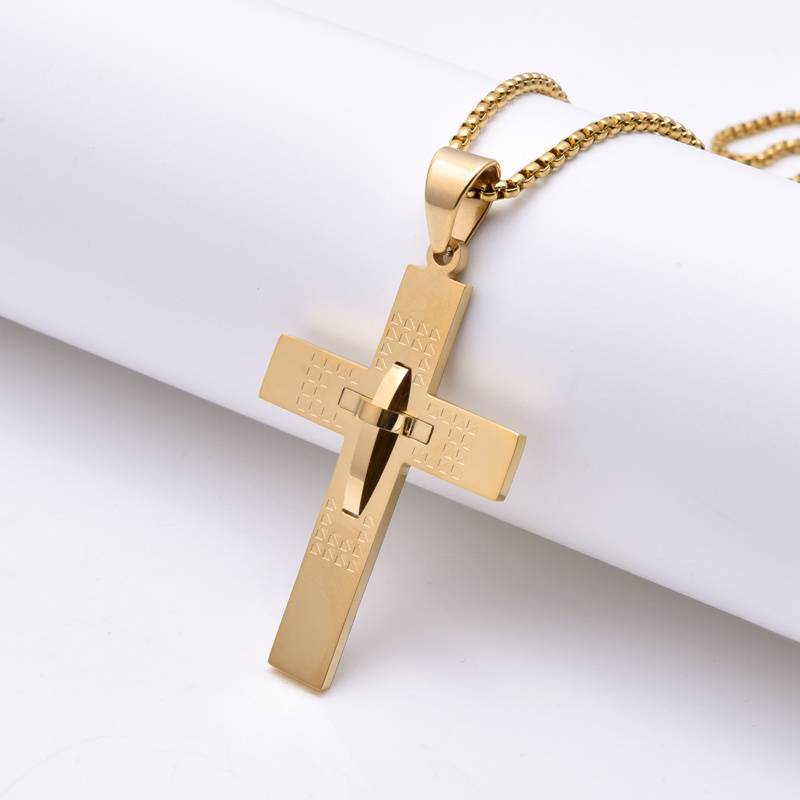 Men's Cross Necklace Pendant 18k Gold Hip-hop Simple Necklace