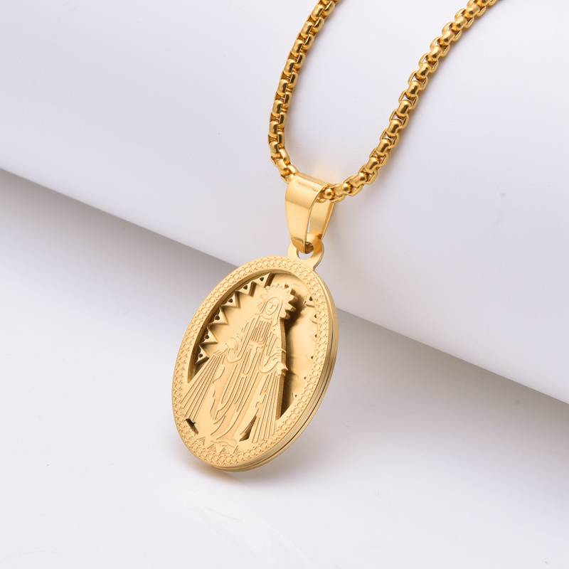 TikTok Hot Selling 18k Gold Virgin Mary Charm Pendant Men's Gold Jewelry Wholesale