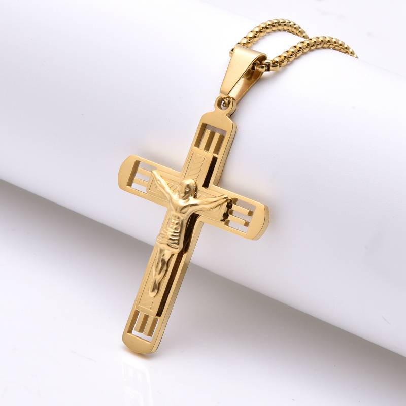 Men's Jewelry 18k Gold Plated Stainless Steel Men's Jesus Cross Necklace