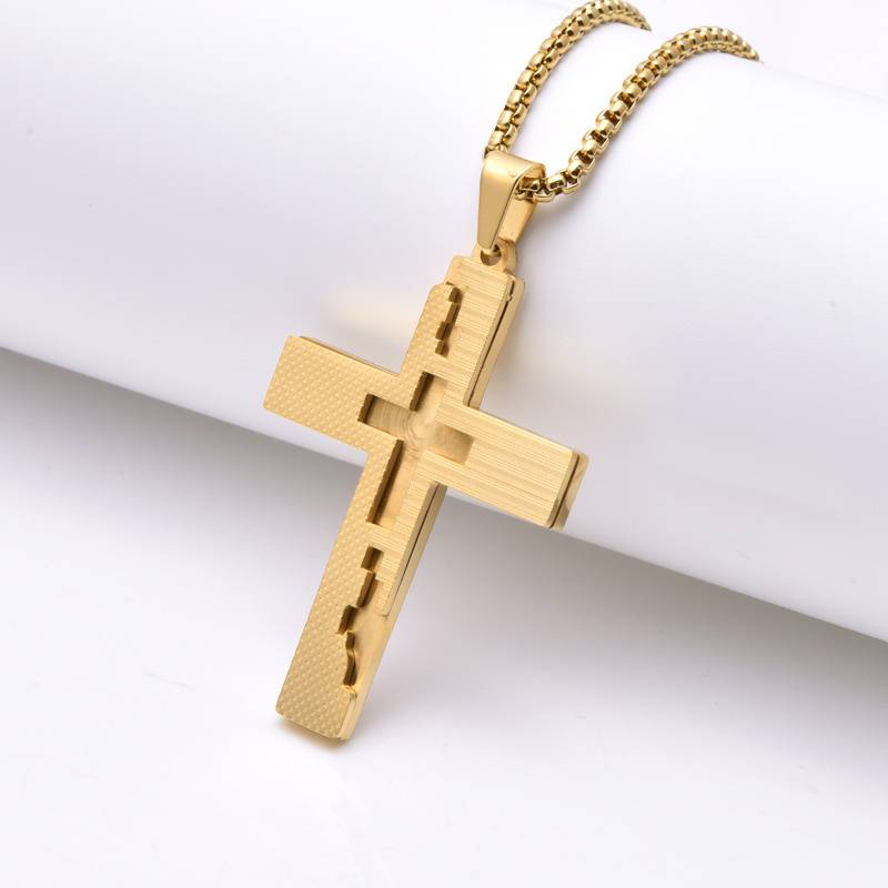 18k gold-plated Christian men's pendant cross necklace jewelry