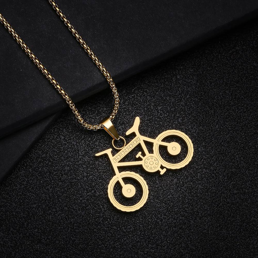 Hot-selling personalized 18k gold-plated pendant stainless steel bicycle necklace men's jewelry