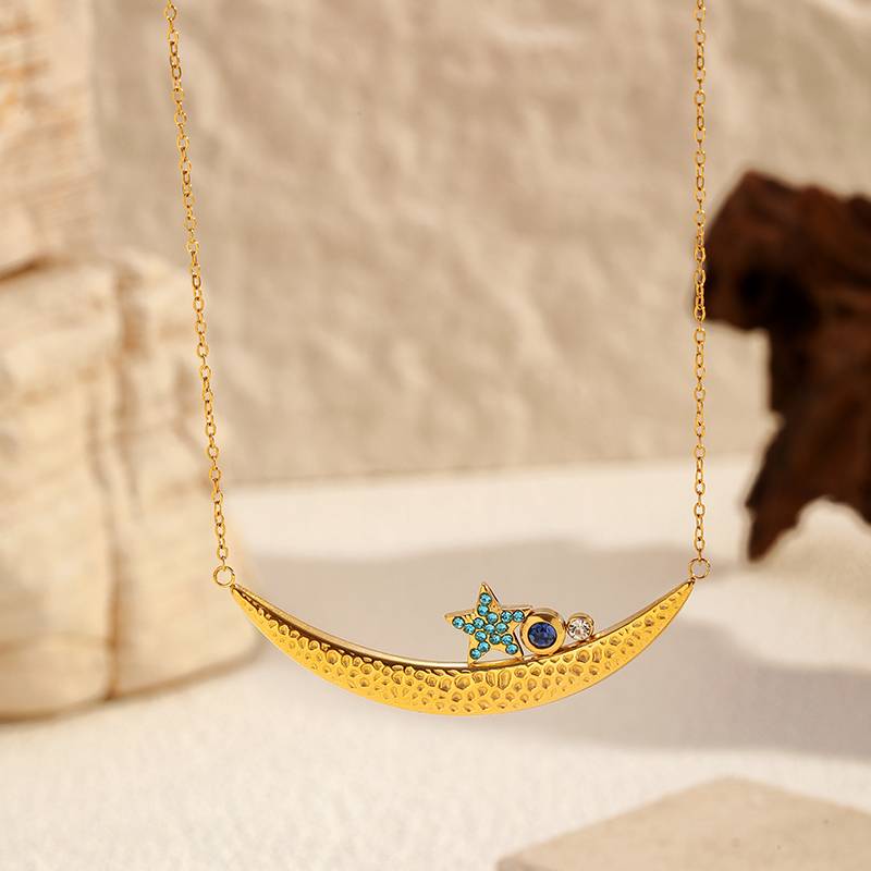 Goldene Mond-Stern-Halskette aus Edelstahl für Damen