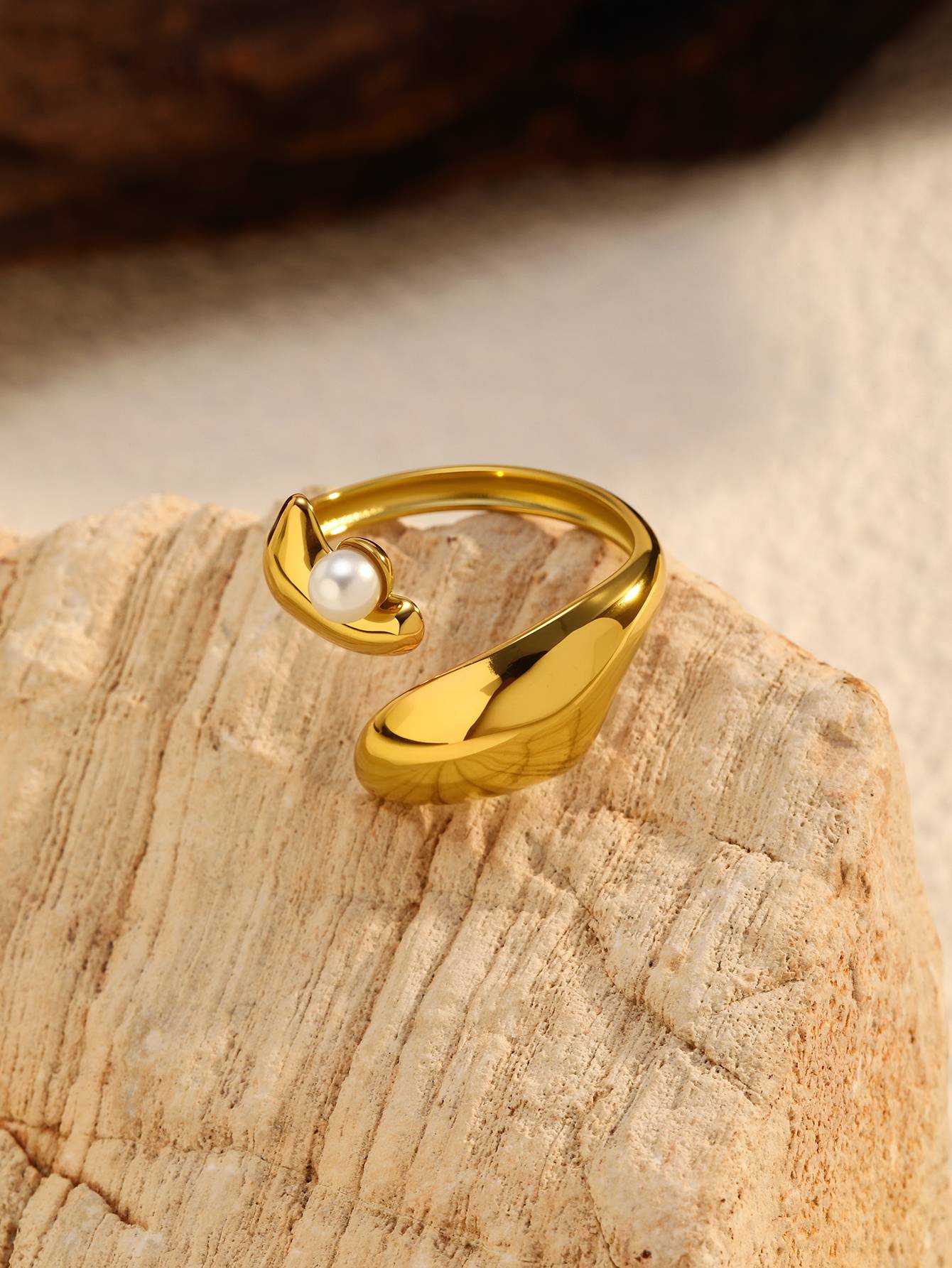 Offener Ring aus goldfarbenem Edelstahl mit Perle für Damen