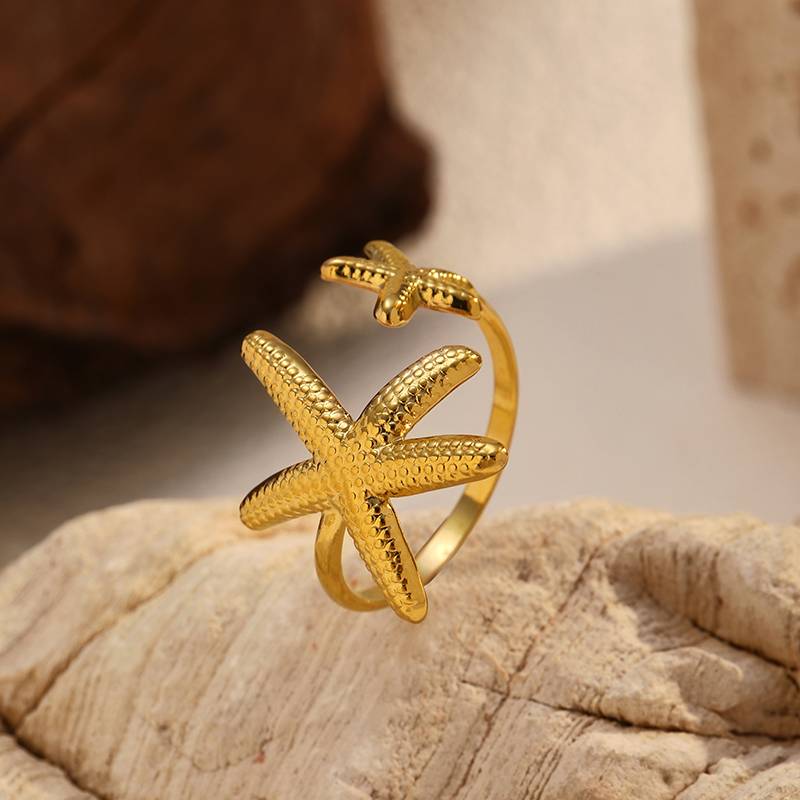 Goldener Edelstahl-Seesternring für Damen