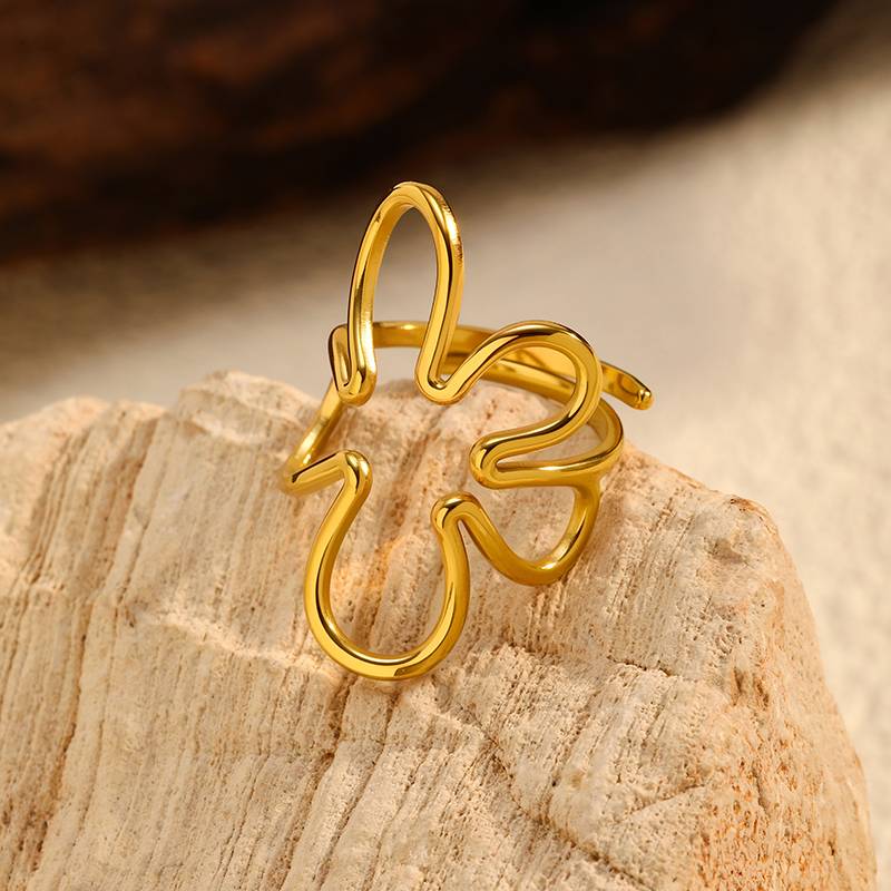 Minimalistischer Gold-Edelstahlring für Frauen | Ring mit Blumendesign