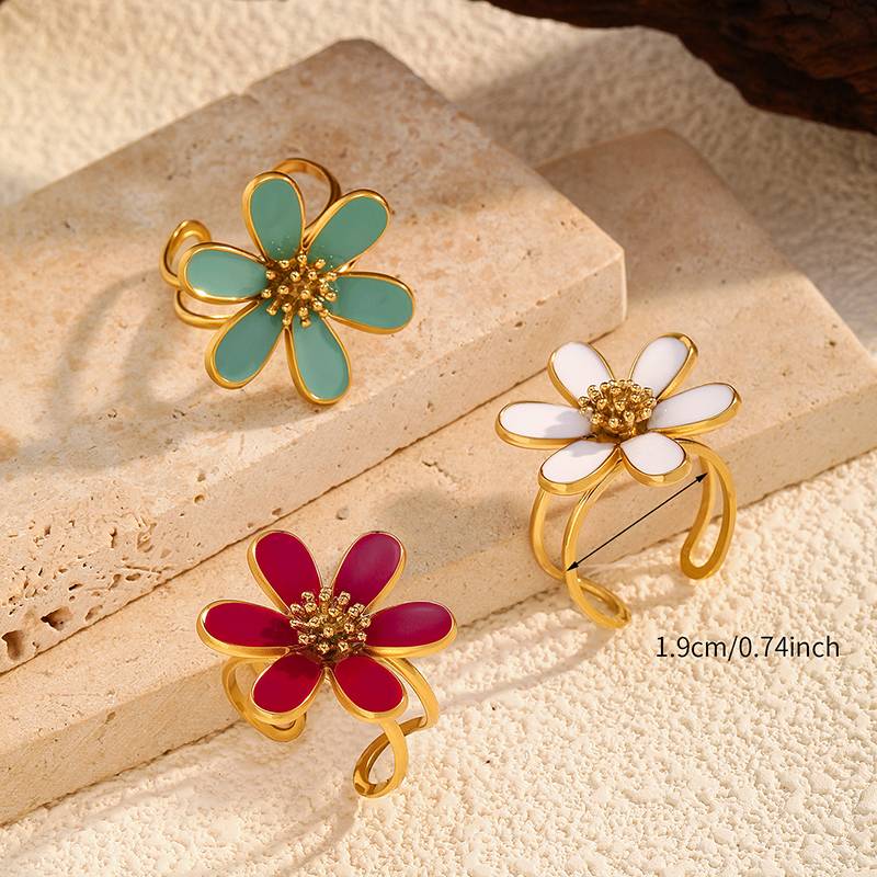 Lonceen vergoldeter Edelstahlring mit Gänseblümchenmotiv, verstellbar