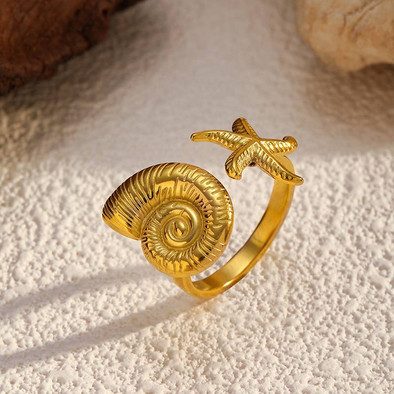 Statement-Ring aus Edelstahl mit Seesternmotiv für Damen von Lonceen