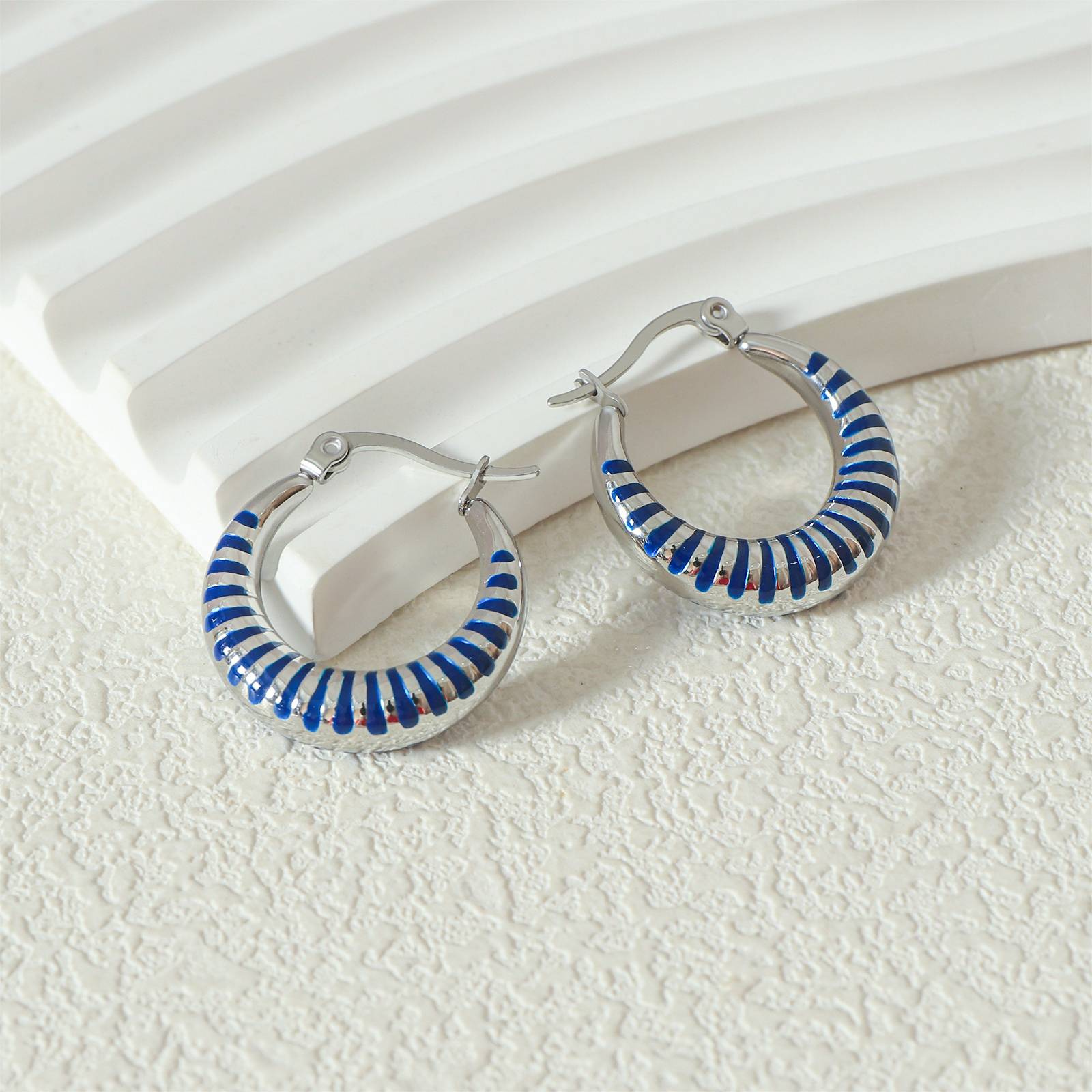 Navy Blue 429 Stainless Steel Hoop Earrings
