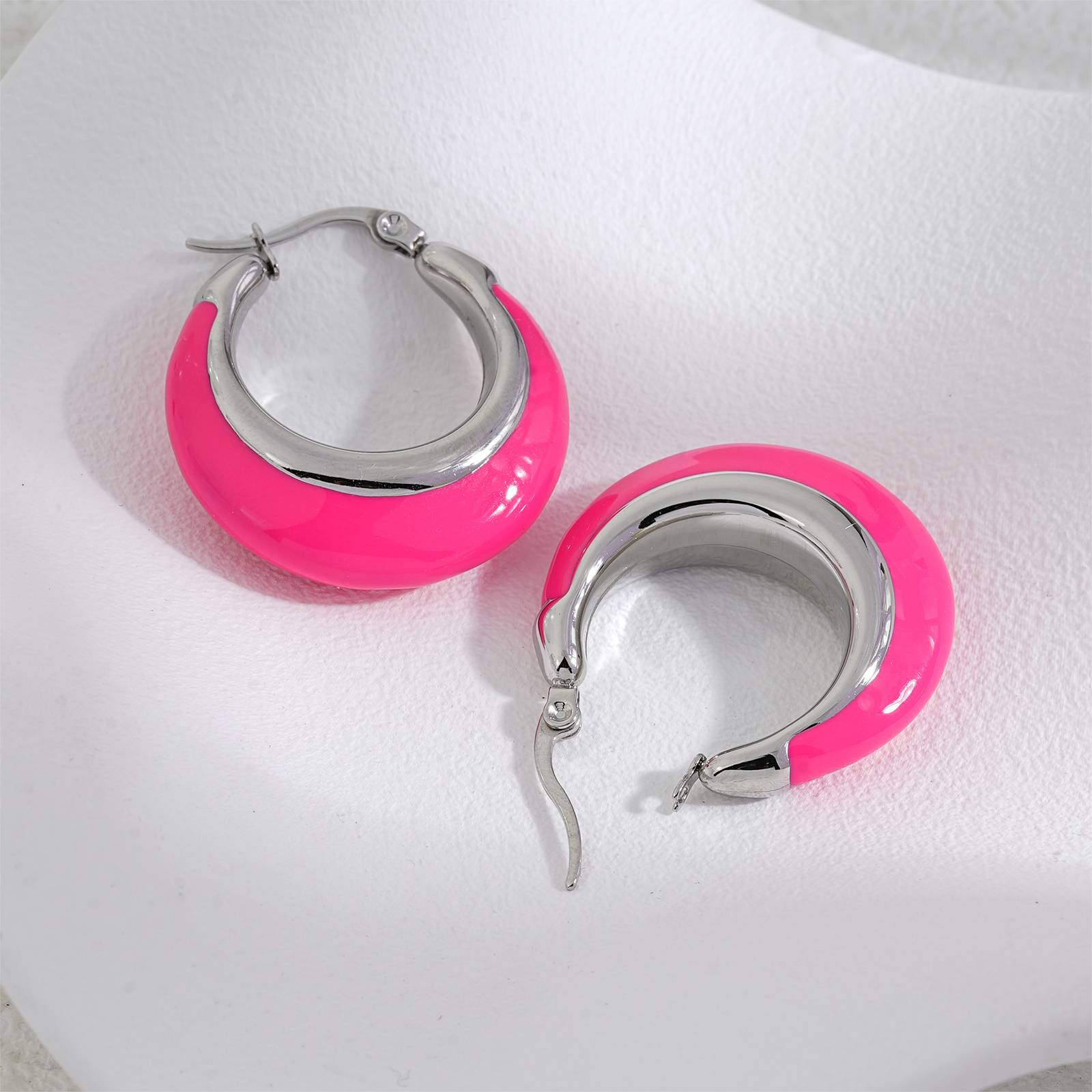Lonceen Barbie Pink Stainless Steel Earrings for Women