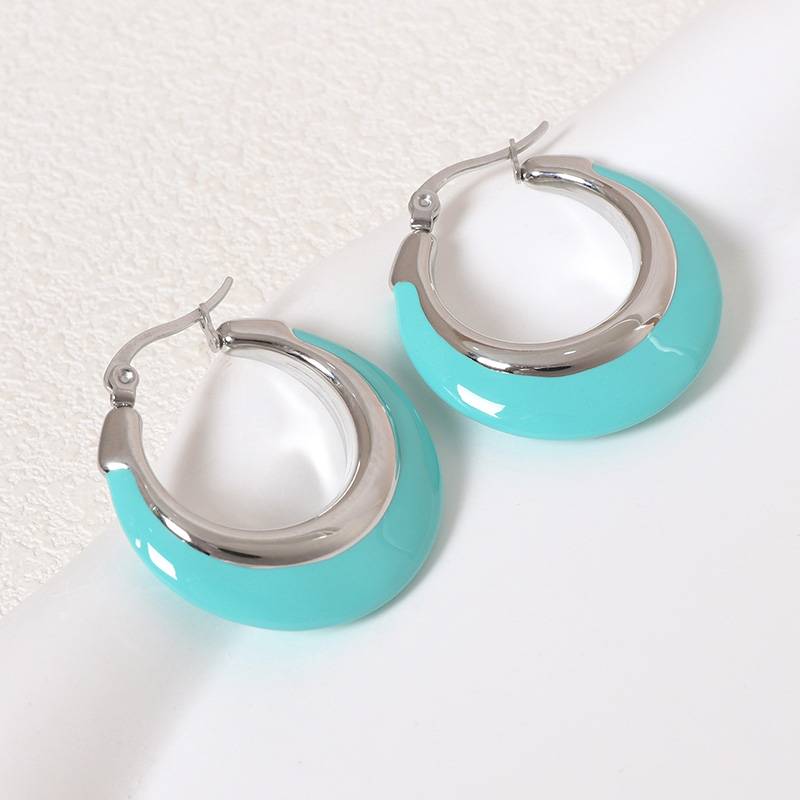 Lonceen Stainless Steel Earrings Tiffany Blue Hoop