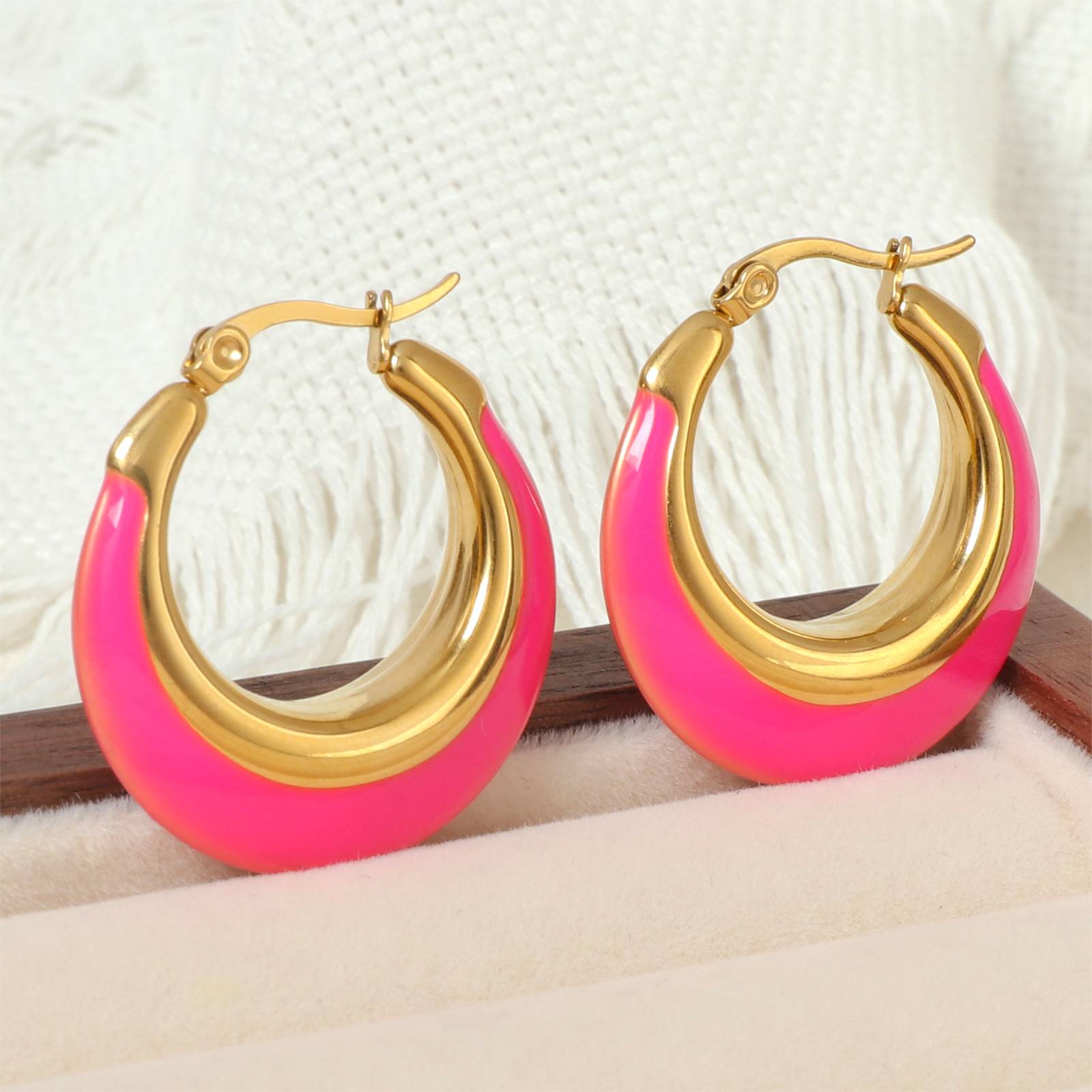 Lonceen Barbie Pink Stainless Steel Earrings for Women