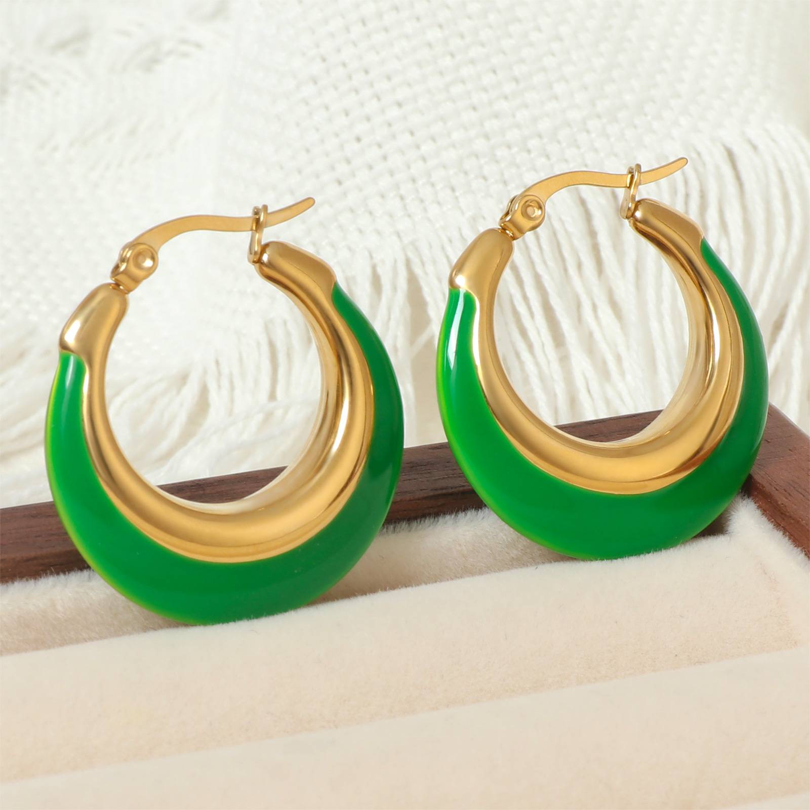 Lonceen Green Stainless Steel Earrings for Women