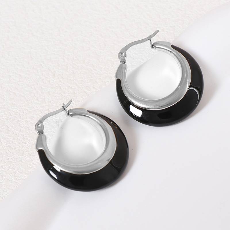 Lonceen Black Stainless Steel Earrings for Women