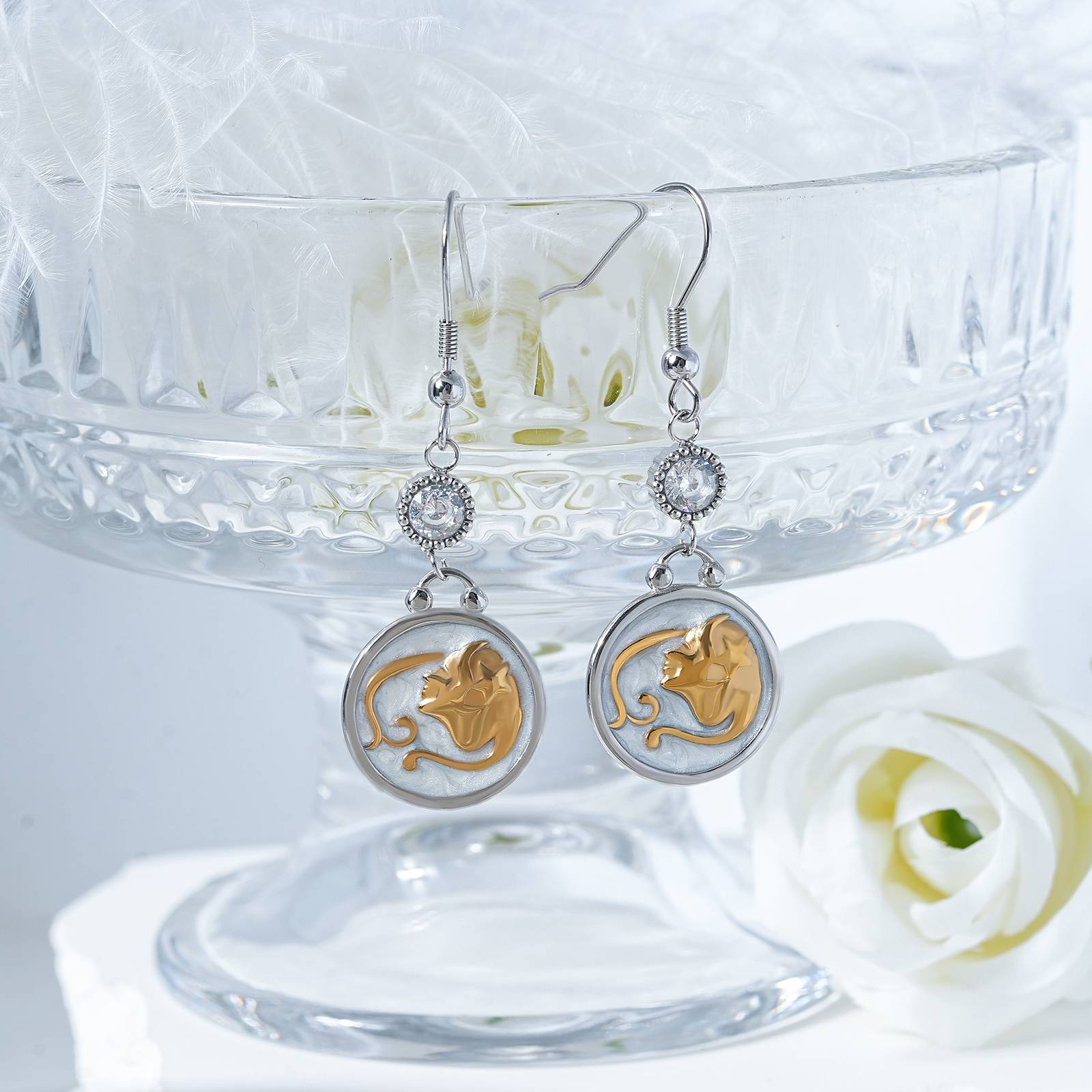 Lonceen Stainless Steel Virgo Earrings with CZ Pearl